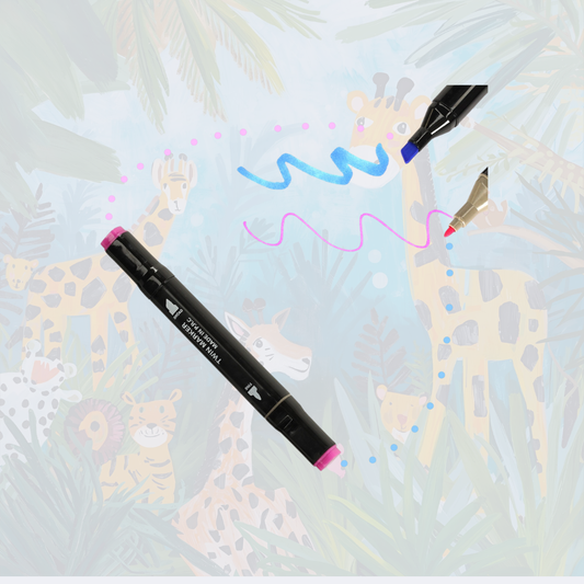 Dvipusių markerių rinkinys su stovu ir dėklu (120 vnt.)