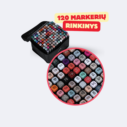 Dvipusių markerių rinkinys su stovu ir dėklu (120 vnt.)