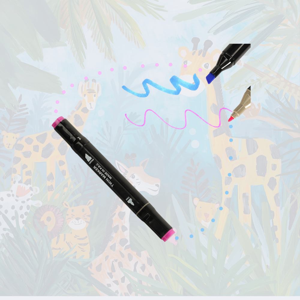 Dvipusių markerių rinkinys su stovu ir dėklu (120 vnt.)